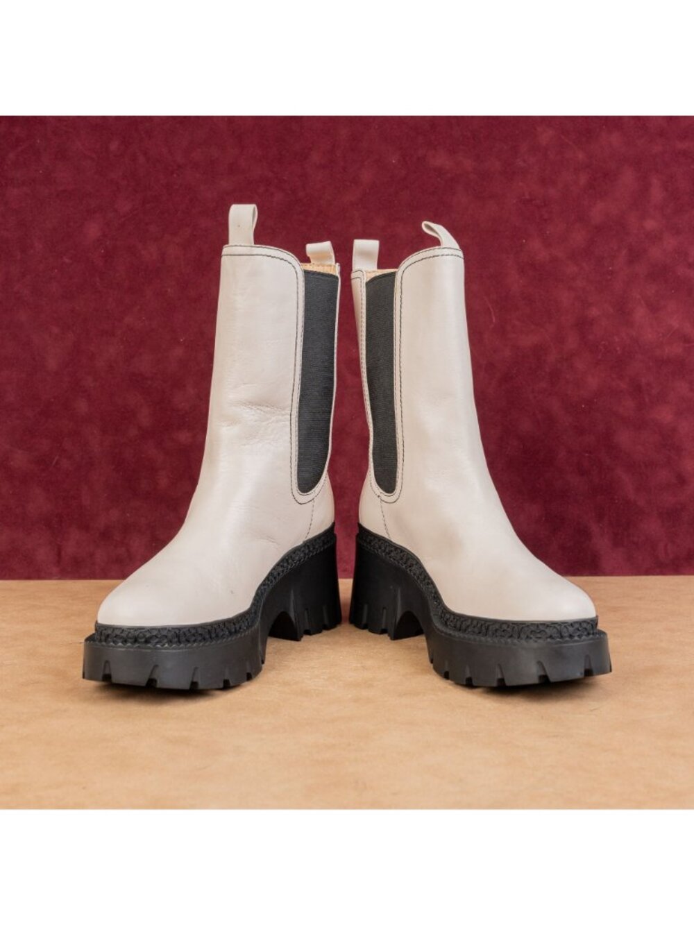 Coach Women Alexa Black White Leather Platform Mid Chelsea Lug Boots size 9 - Picture 2 of 10